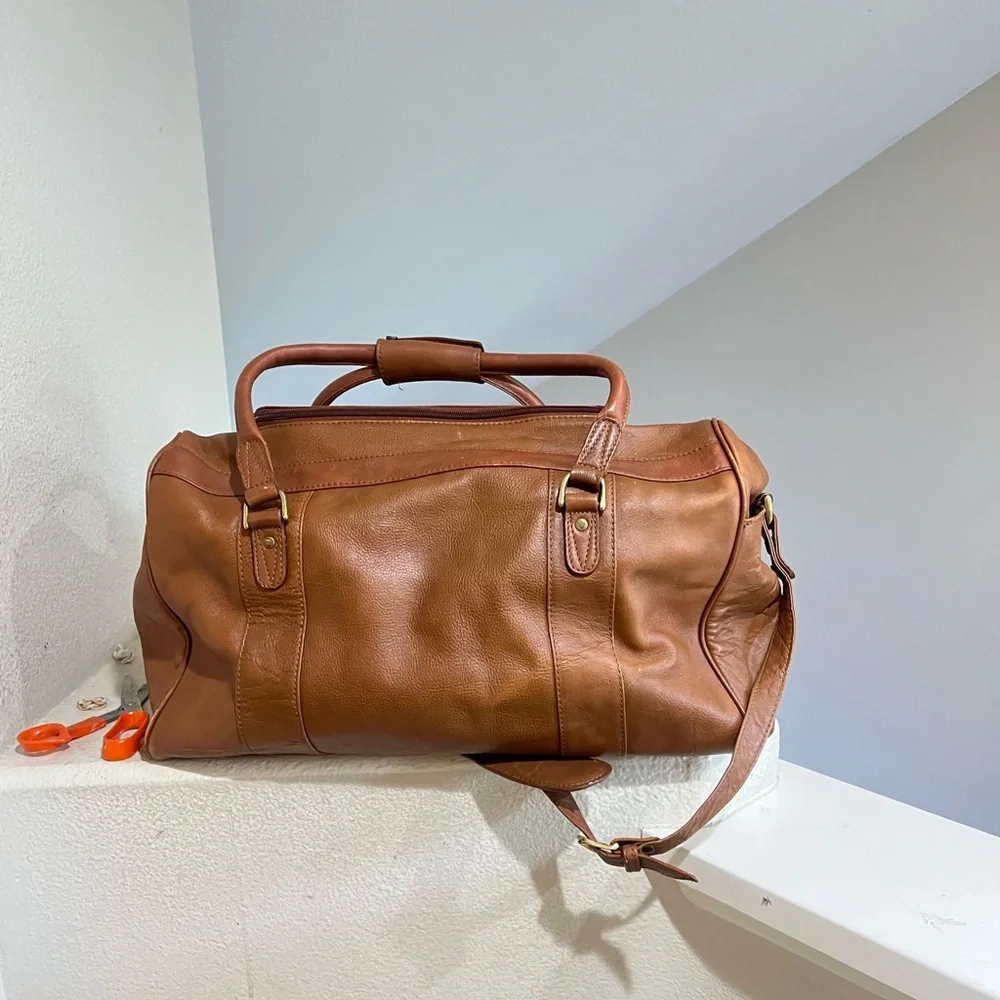 Vintage Hidesign Large Brown Leather Duffle Bag  Travel Weekender Carryon Bag
